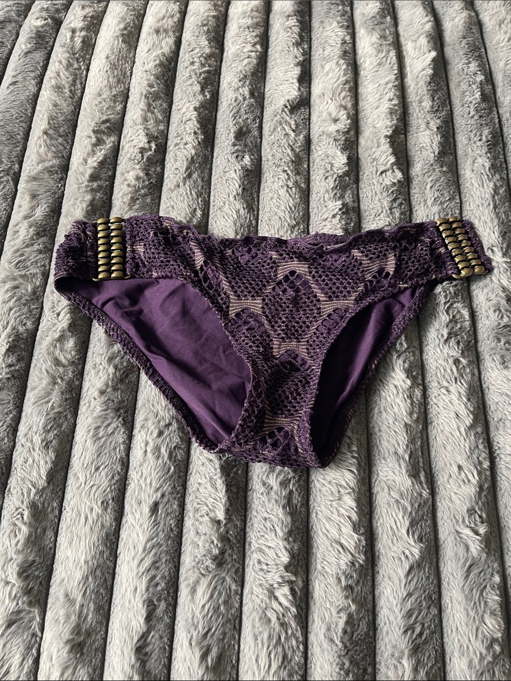BECCA Deep Purple Crochet Bikini Bottoms with Gold Bead Accents (bottom only)